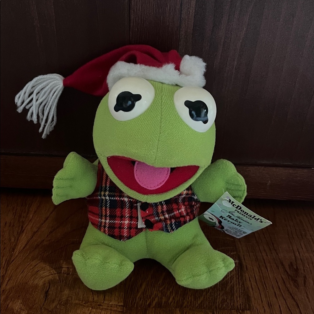 McDonald's Baby Kermit Plush with Festive Red Plaid